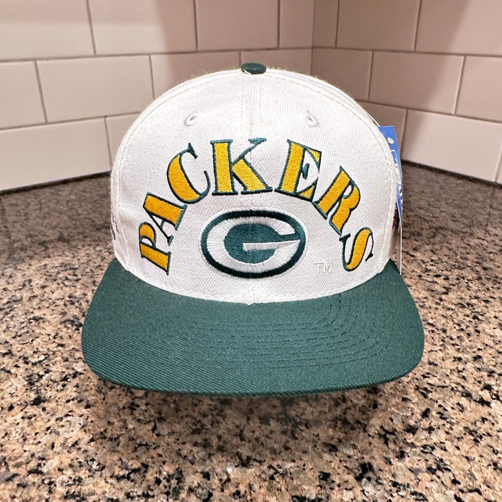 Vtg Green Bay Packers Annco Snapback Hat White Green Wool Blend NFL Deadstock